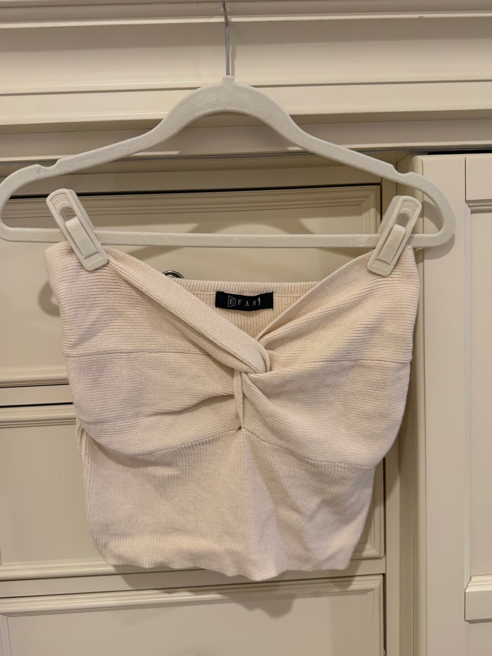 Cream Twisted Front Strapless Knit Top